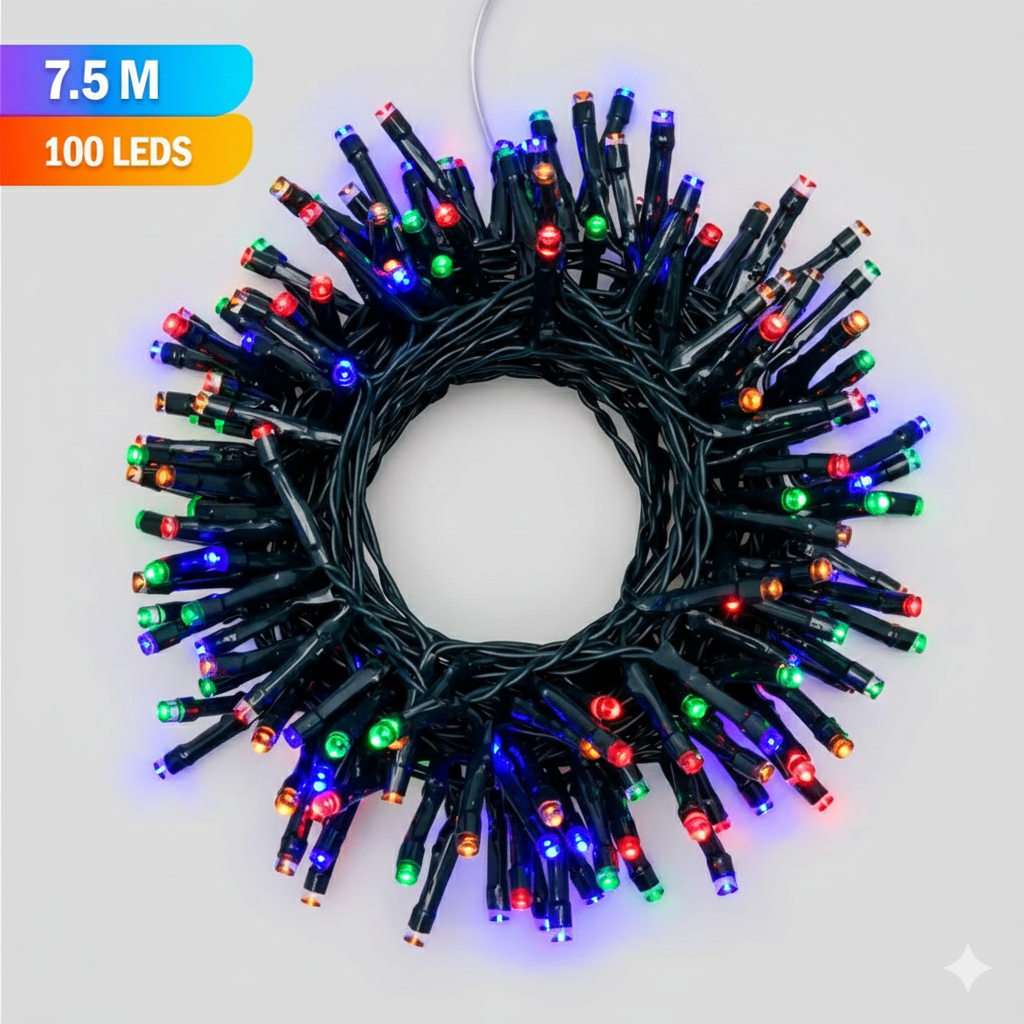 Extensión luz LED lineal – 100 luces – 7,5 metros con cable verde