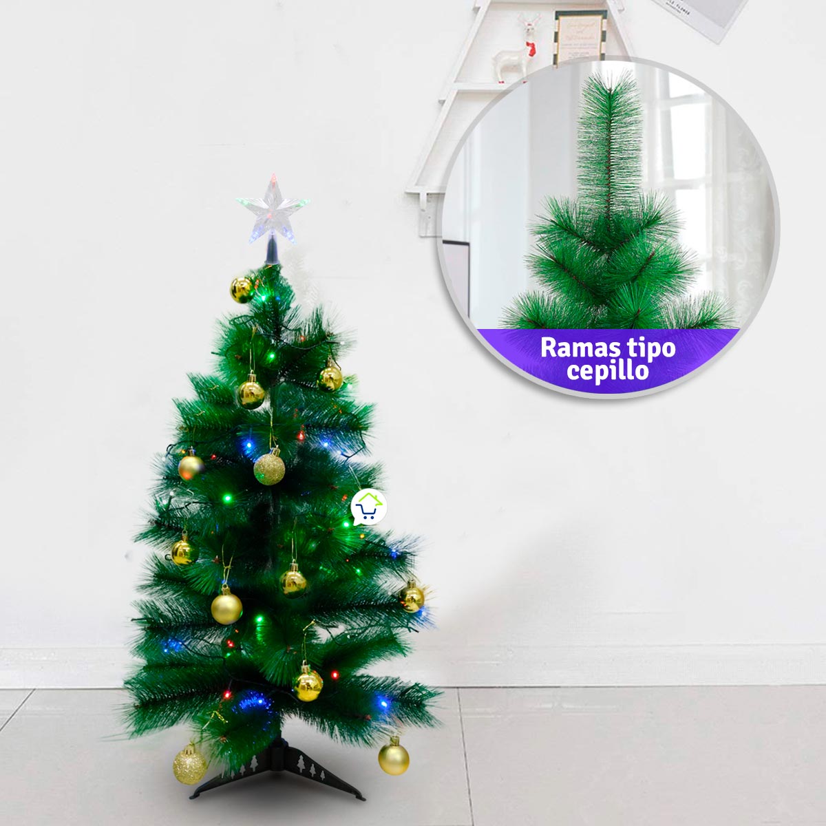 🎄✨ Decora tu hogar con el espíritu navideño: Árbol de Navidad 90 cm con luces, estrella y bolas de regalo incluidas 🎁💫