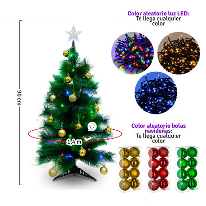 🎄✨ Decora tu hogar con el espíritu navideño: Árbol de Navidad 90 cm con luces, estrella y bolas de regalo incluidas 🎁💫