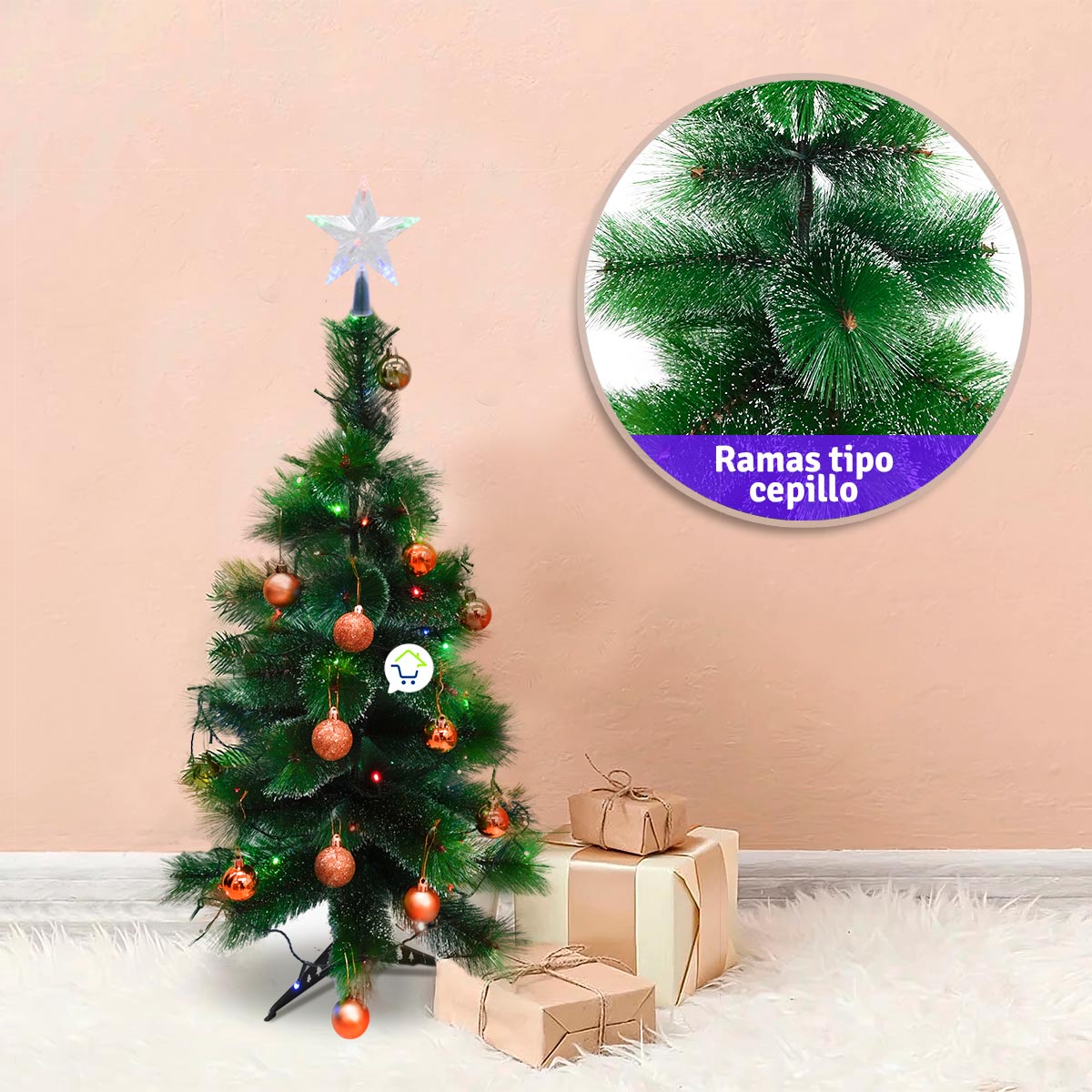 🎄✨ Decora tu hogar con el espíritu navideño: Árbol de Navidad 90 cm con luces, estrella y bolas de regalo incluidas 🎁💫