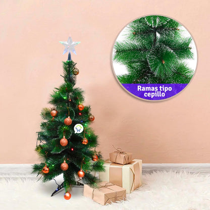 🎄✨ Decora tu hogar con el espíritu navideño: Árbol de Navidad 90 cm con luces, estrella y bolas de regalo incluidas 🎁💫